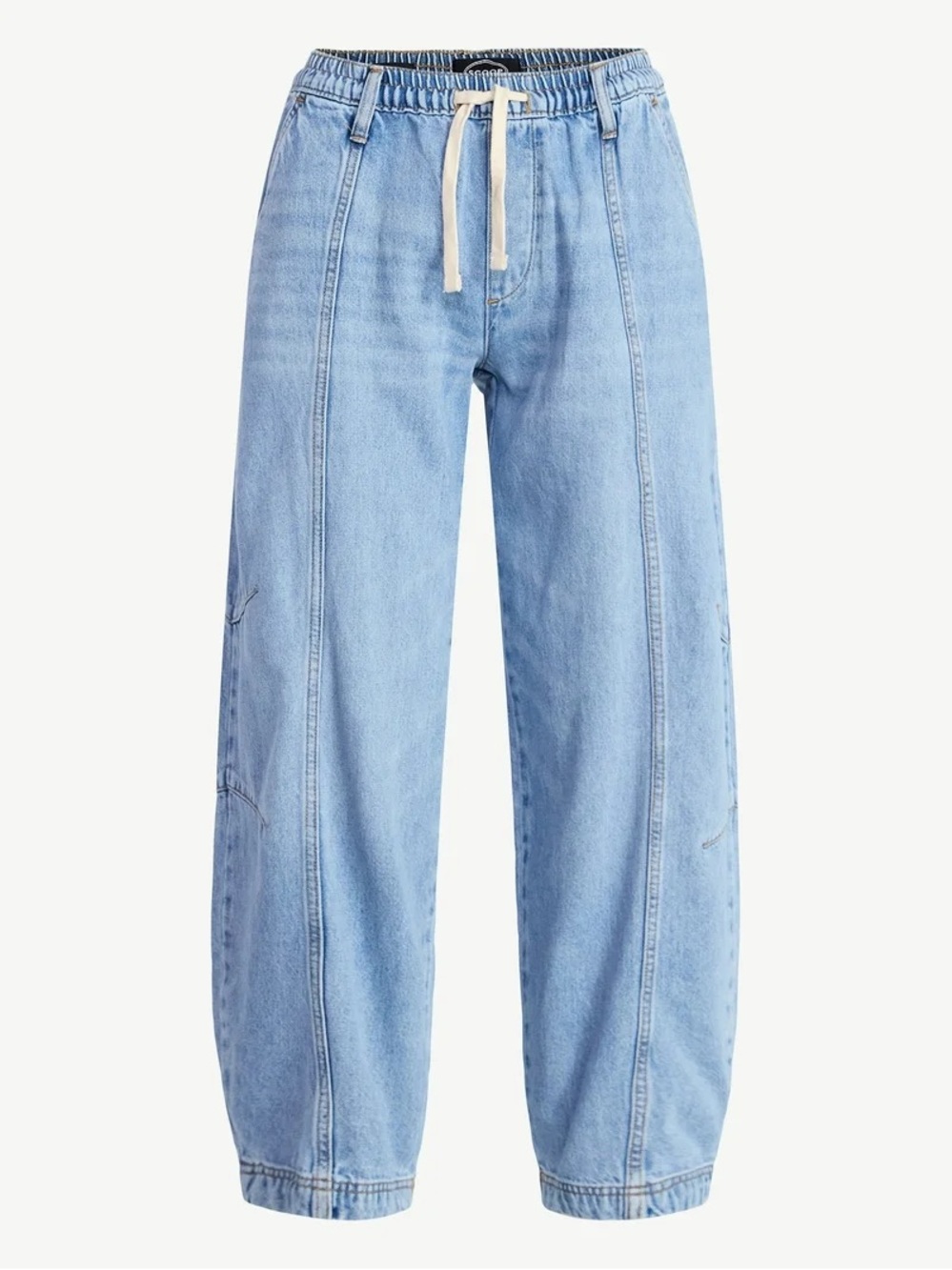 Scoop mid-Rise Wide-Leg Barrel Jeans Elastic Drawstring Waist Large